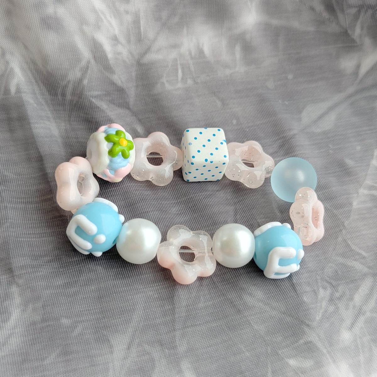 Pastel Flower & Cube Beaded Bracelet