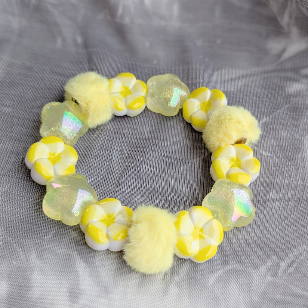 Yellow Pom-Pom Flower Bracelet