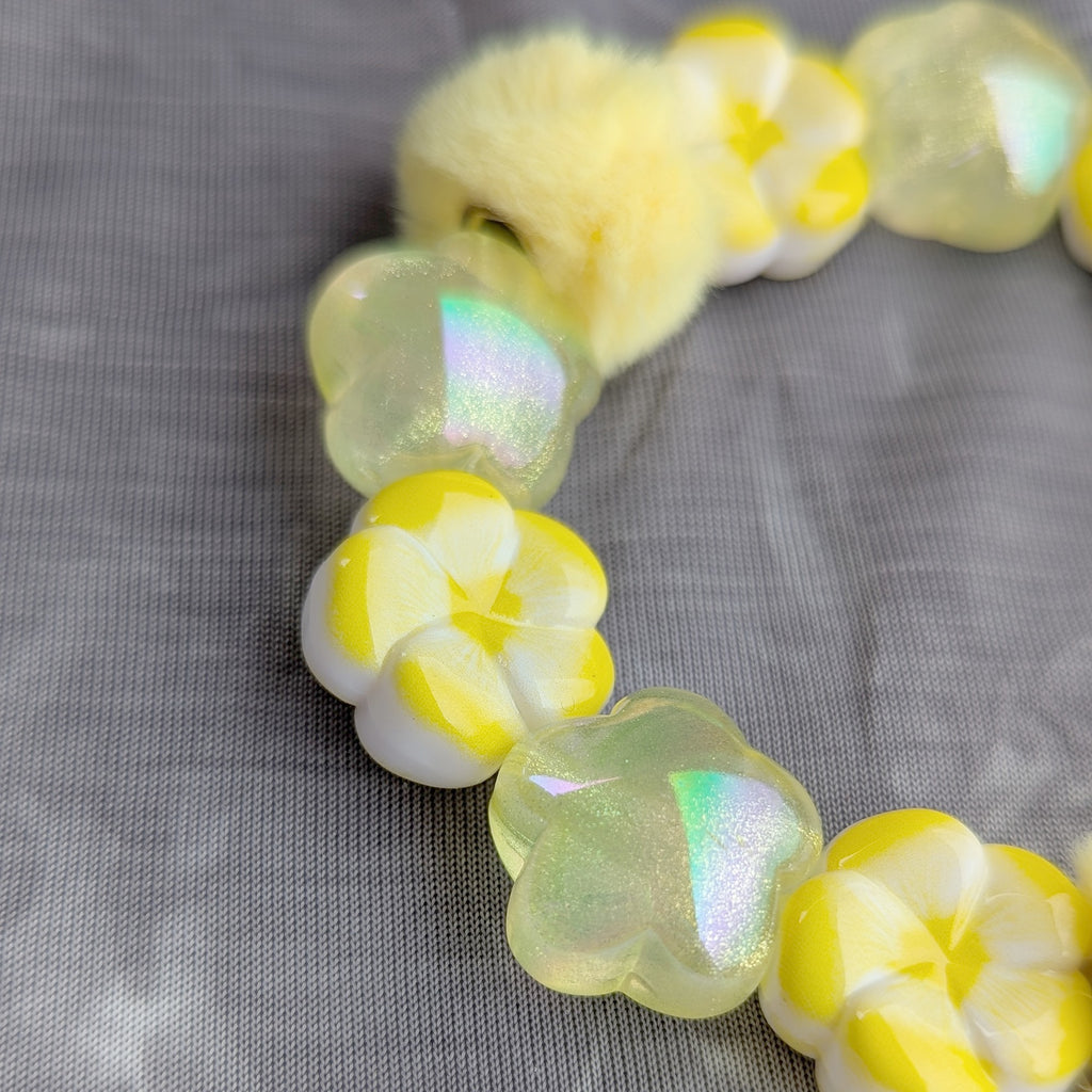 Yellow Pom-Pom Flower Bracelet - close-up