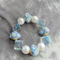 Blue Rose & Pearl Beaded Bracelet