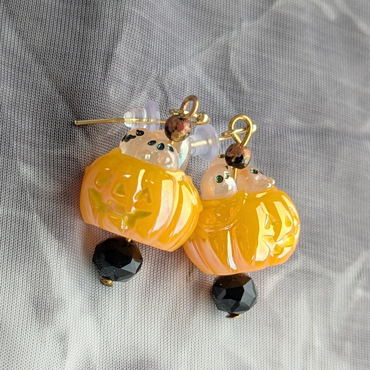 Jack-O-Lantern Bead Dangle Earrings