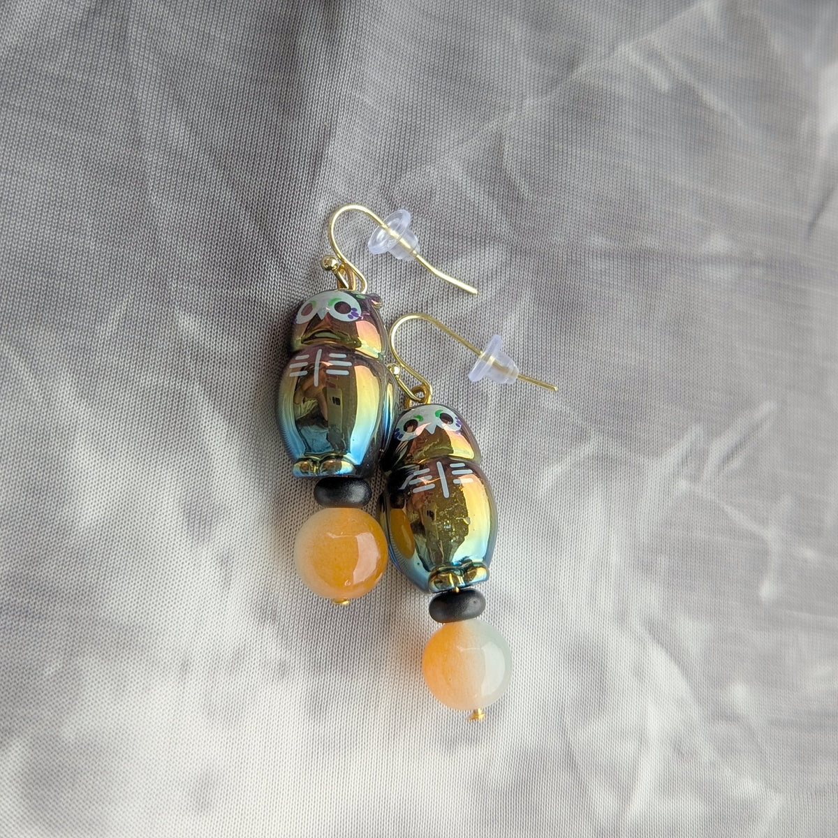 Iridescent Skull Totem Bead Earrings