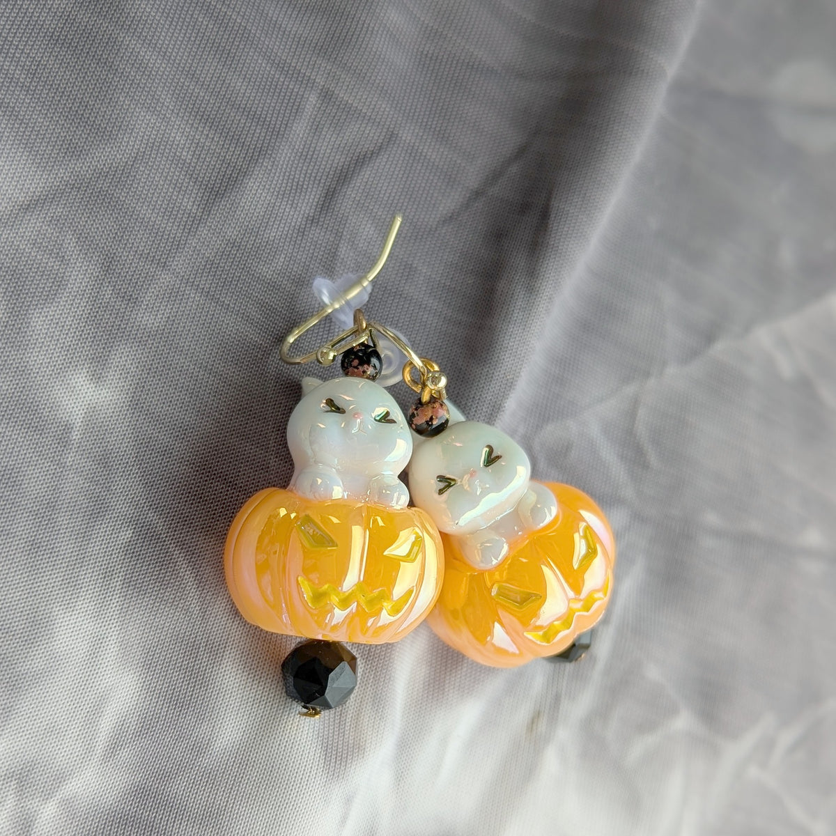Ghost on Pumpkin Bead Earrings