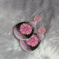 Pink Ribbon Flower Teardrop Earrings
