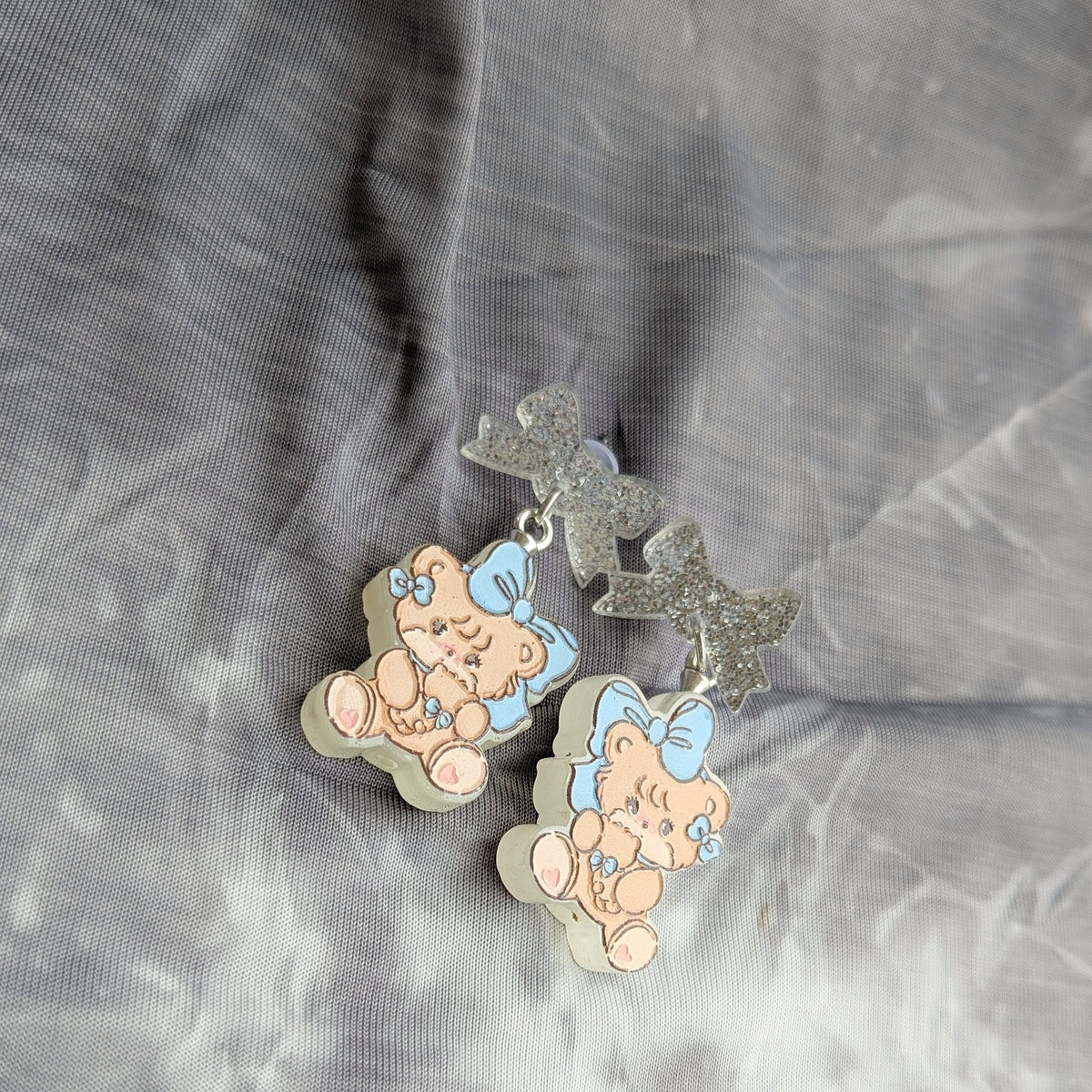 Pastel Bears with Blue Bows Earrings