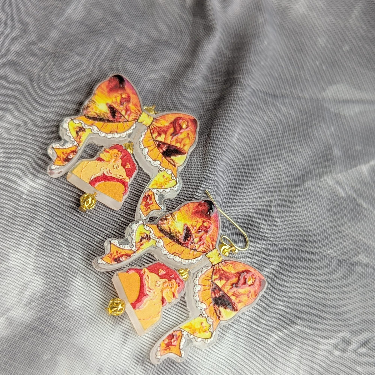 Orange Sunset Print Bow Earrings
