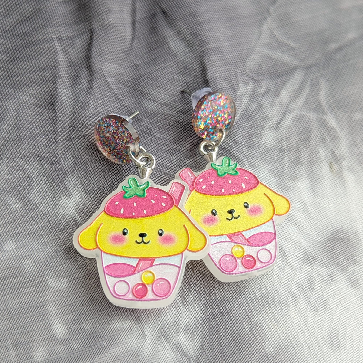 Pompompurin Strawberry Milk Earrings