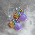 Rainbow Heart & Purple Bead Earrings