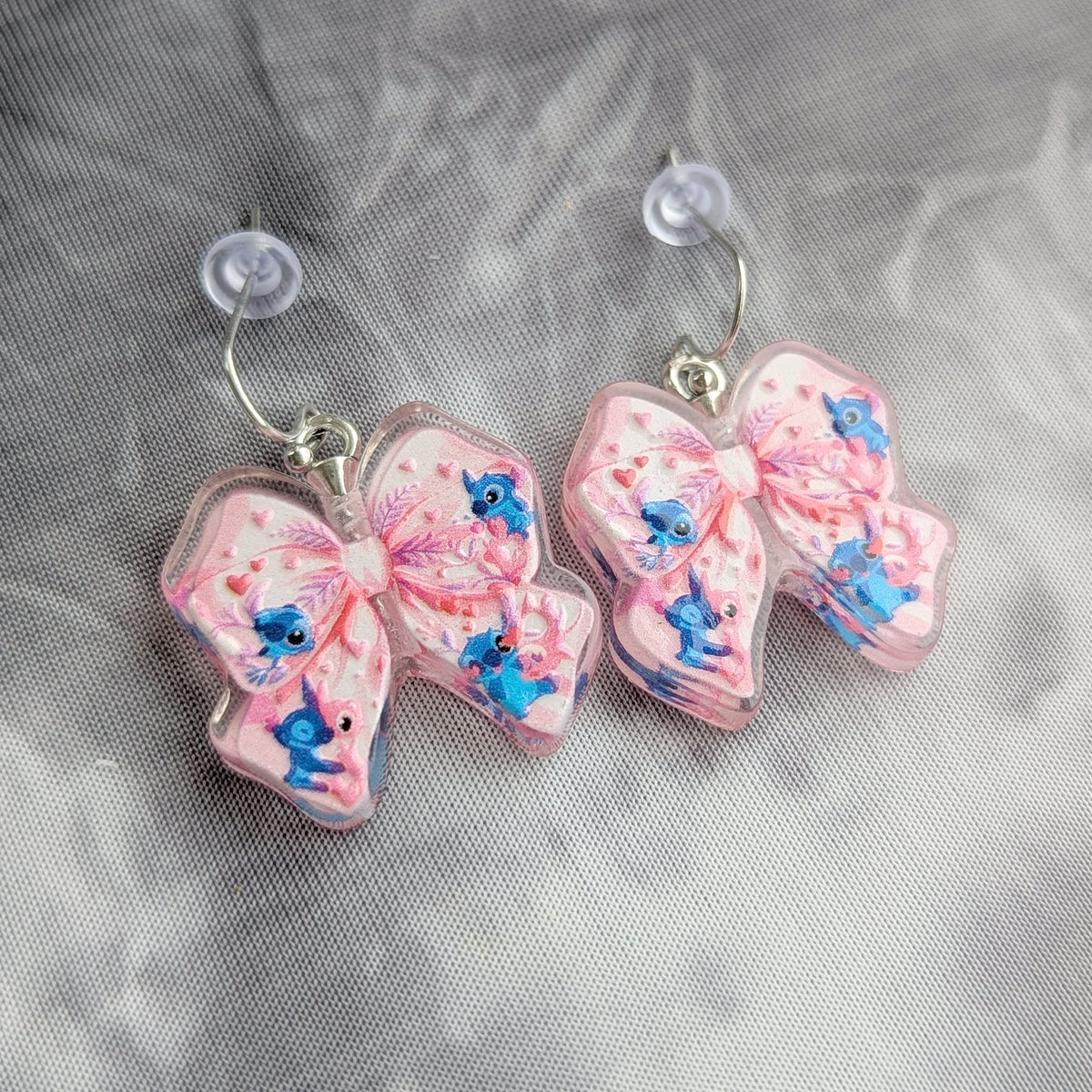 Stitch Pink Bow Earrings