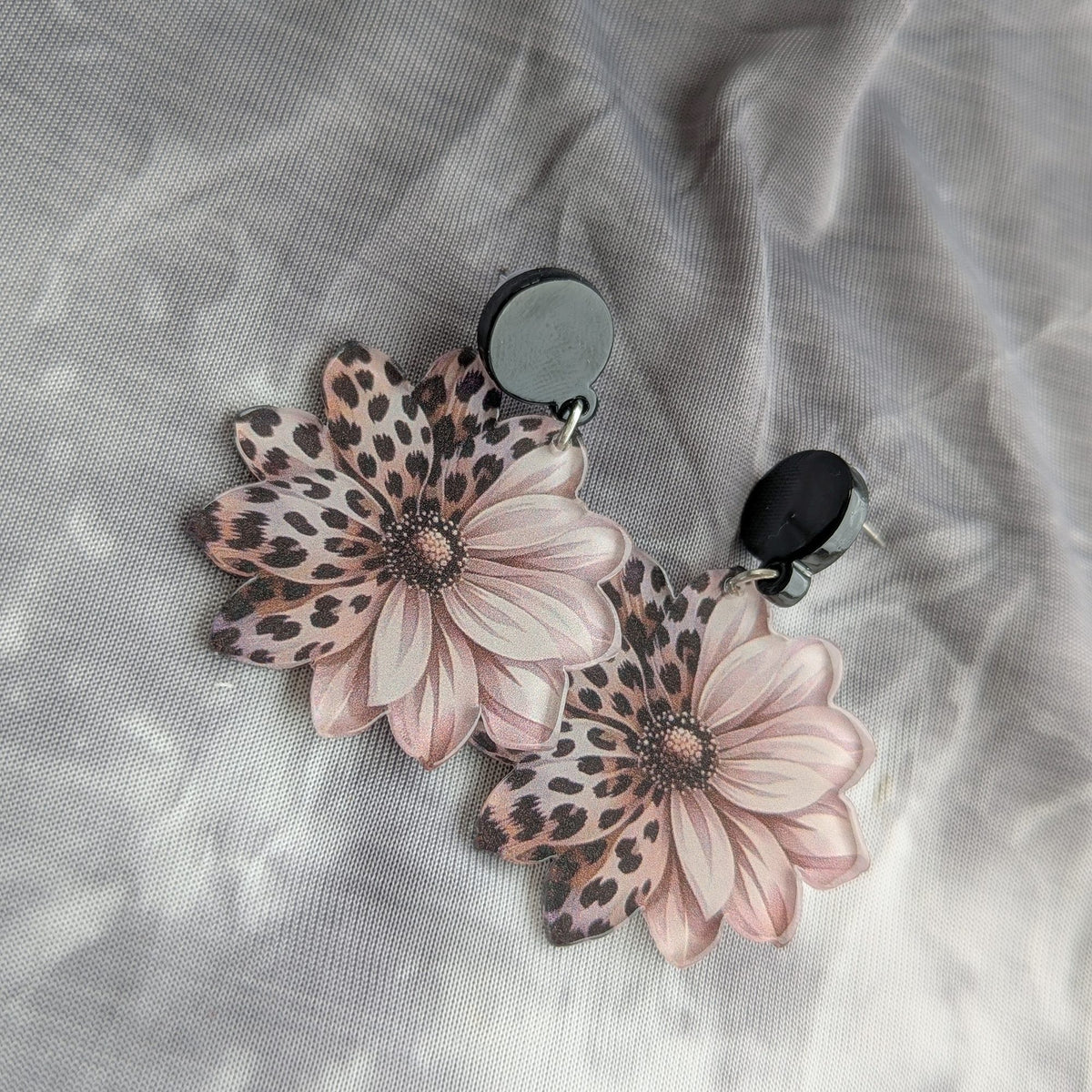 Leopard Print Daisy Earrings