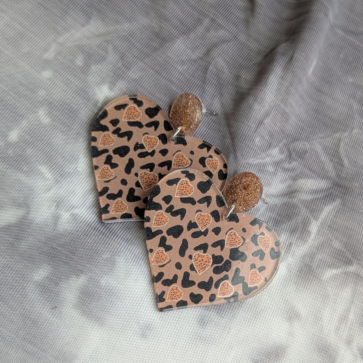 Leopard Print Heart Earrings