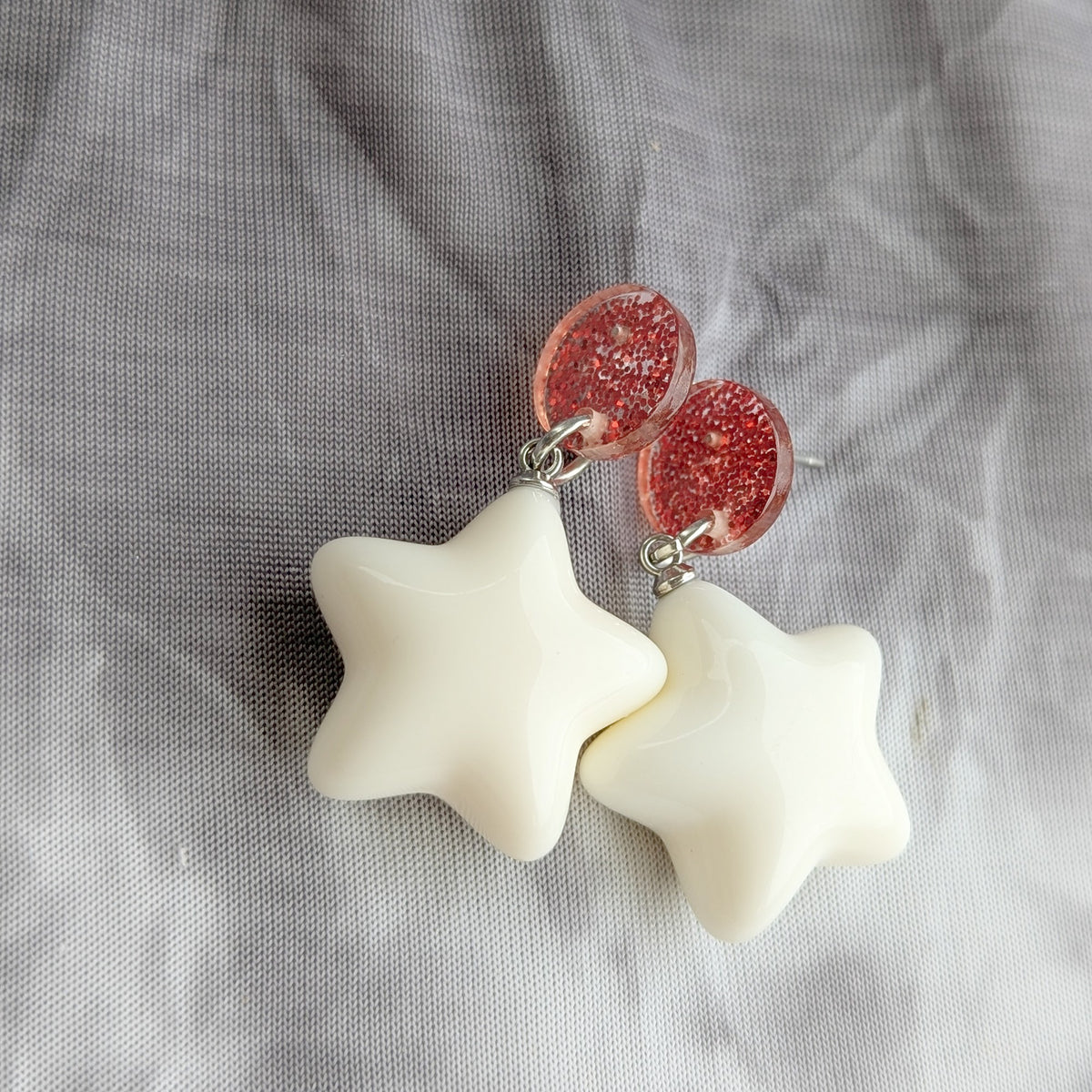 White Puffy Star Earrings