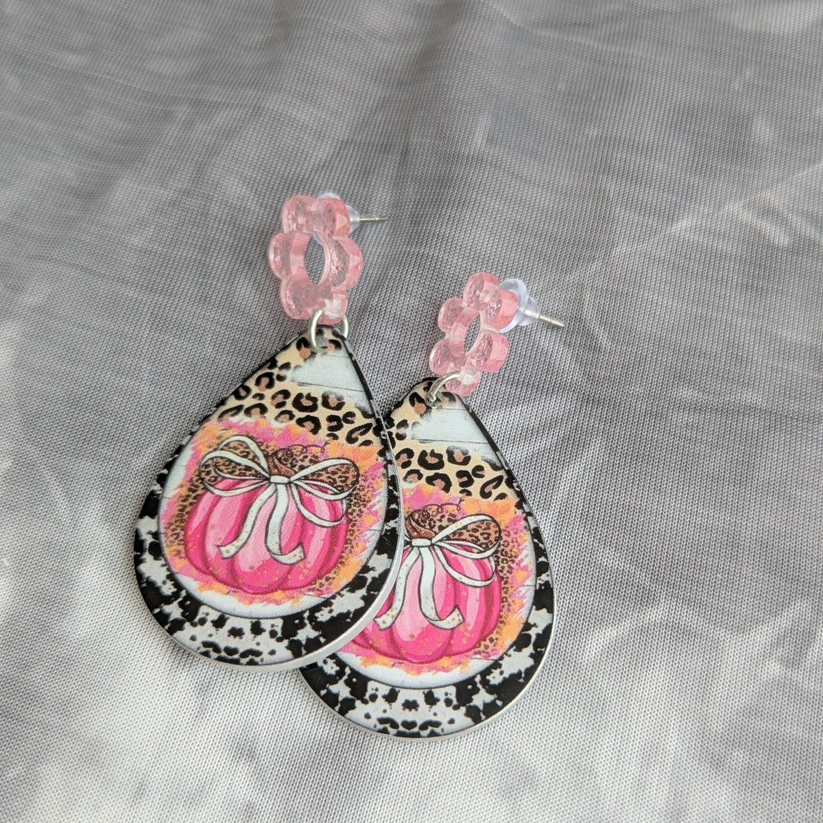 Leopard & Pink Pumpkin Teardrop Earrings