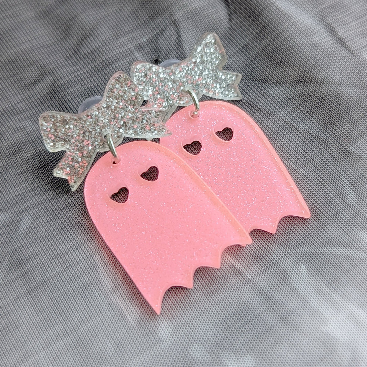 Pink Glitter Ghost Earrings