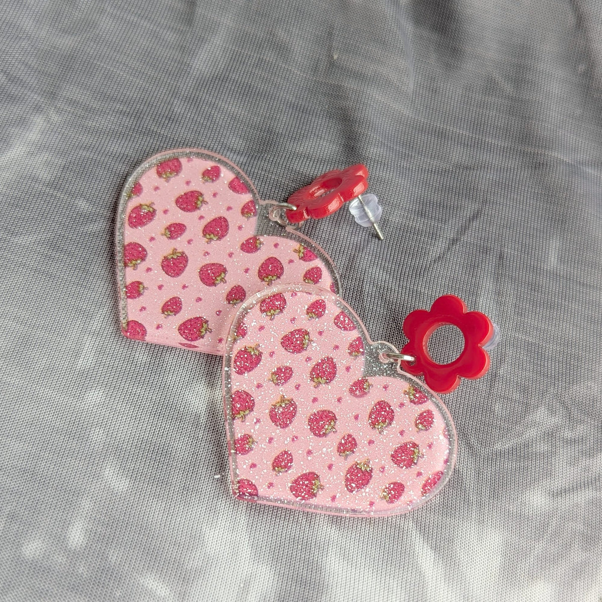 Pink Strawberry Heart Earrings