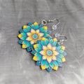 Teal Mandala Flower Earrings