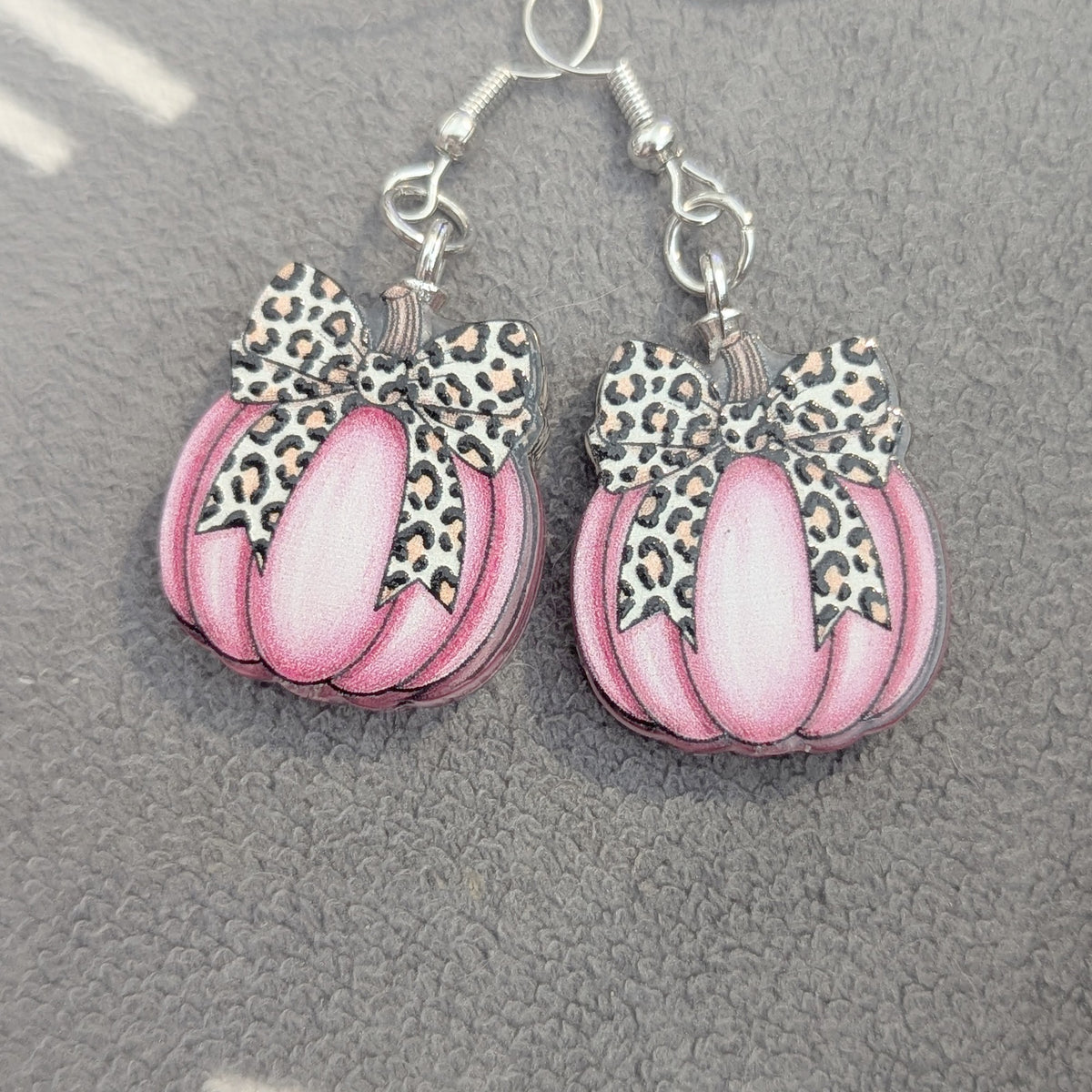 Pink Pumpkin Leopard Bow Earrings