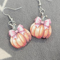 Pink Bow Orange Pumpkin Earrings