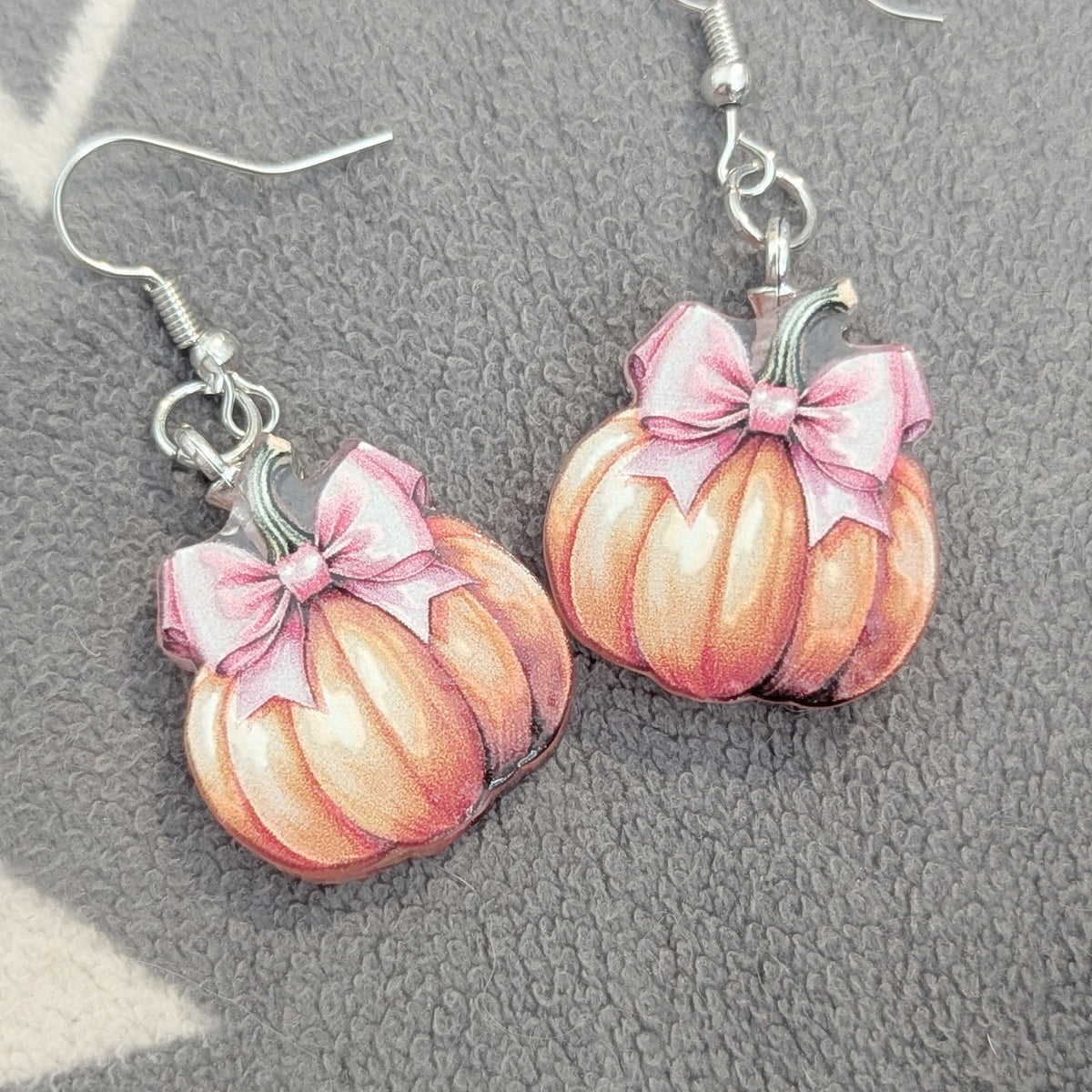 Pink Bow Orange Pumpkin Earrings
