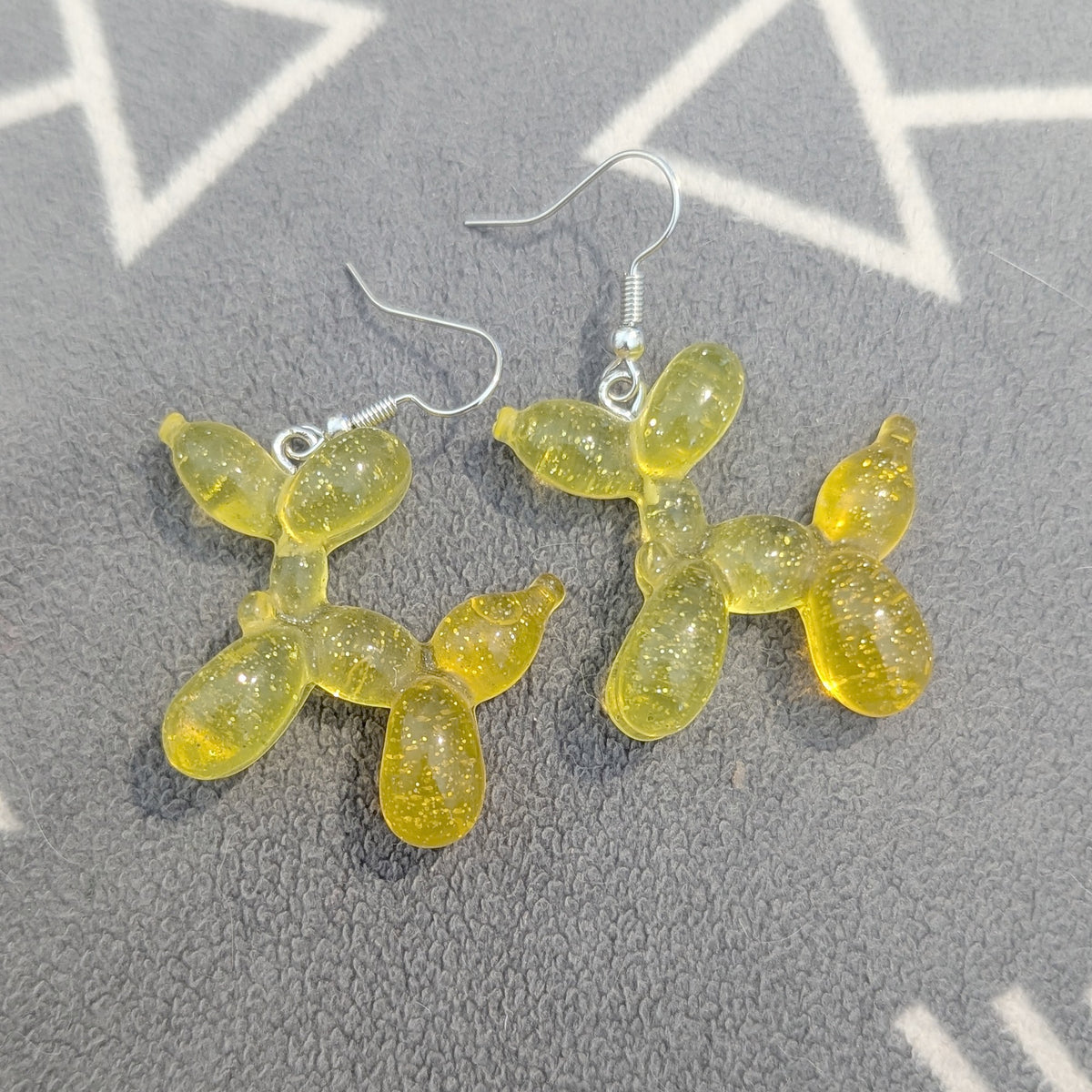 Yellow Glitter Balloon Dog Earrings
