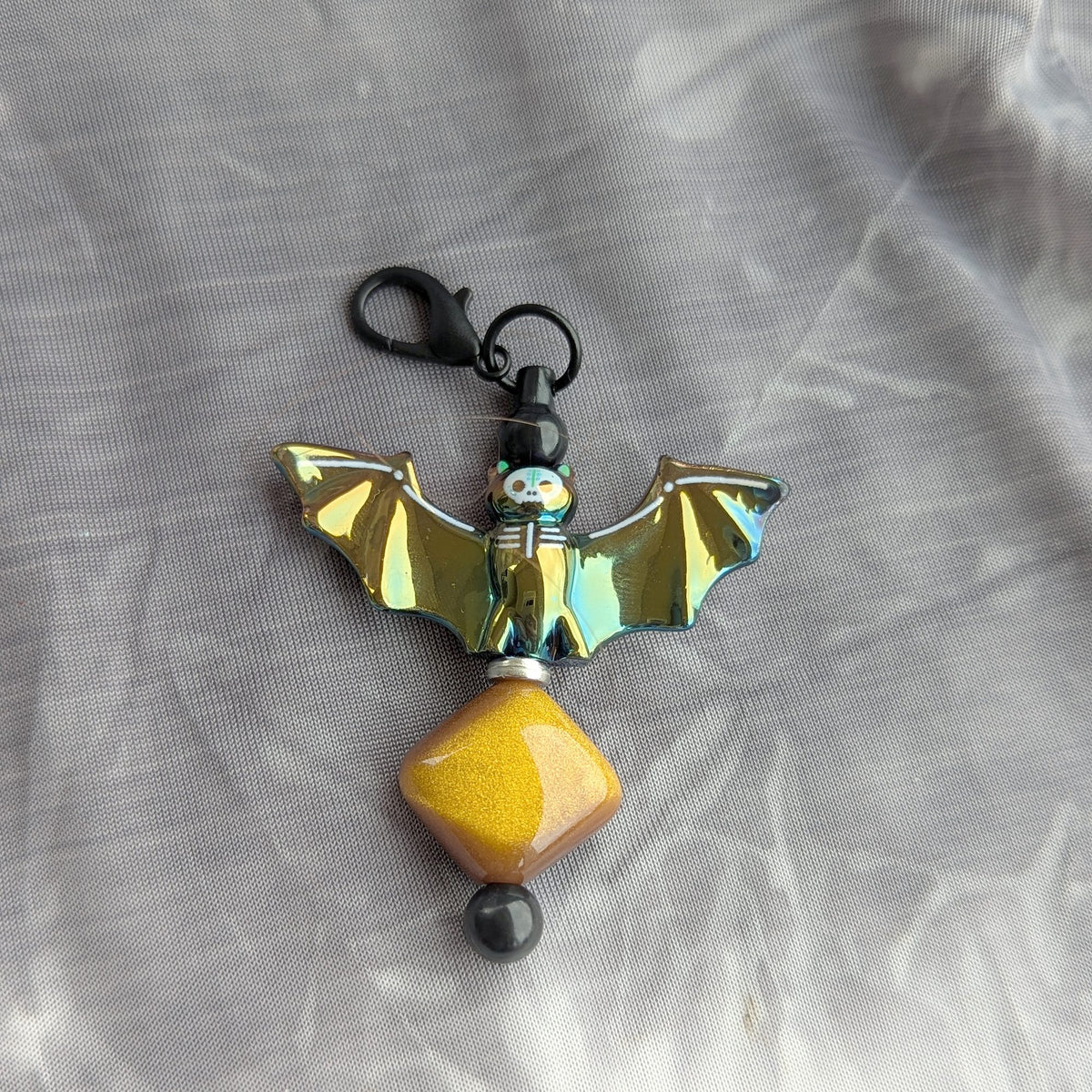 Iridescent Bat Beaded Keychain