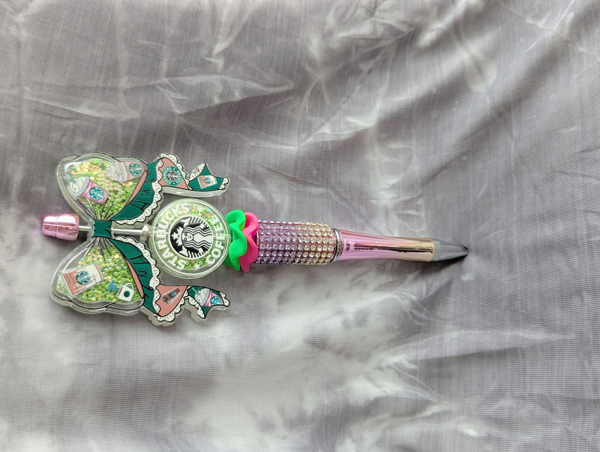 Coffee Bow Rhinestone Beaded Pen