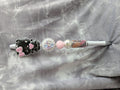 Black Kitty White Beaded Pen