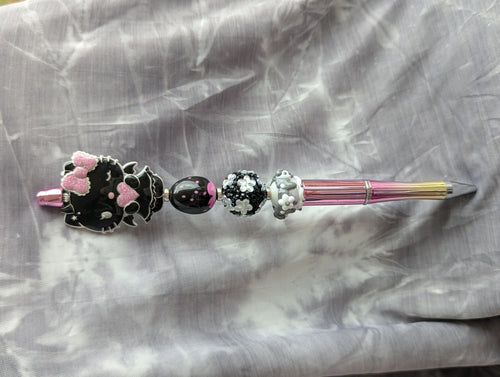 Black Kitty Pink Beaded Pen