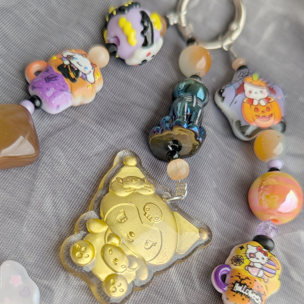 Kuromi Halloween Beaded Bag Charm - close-up