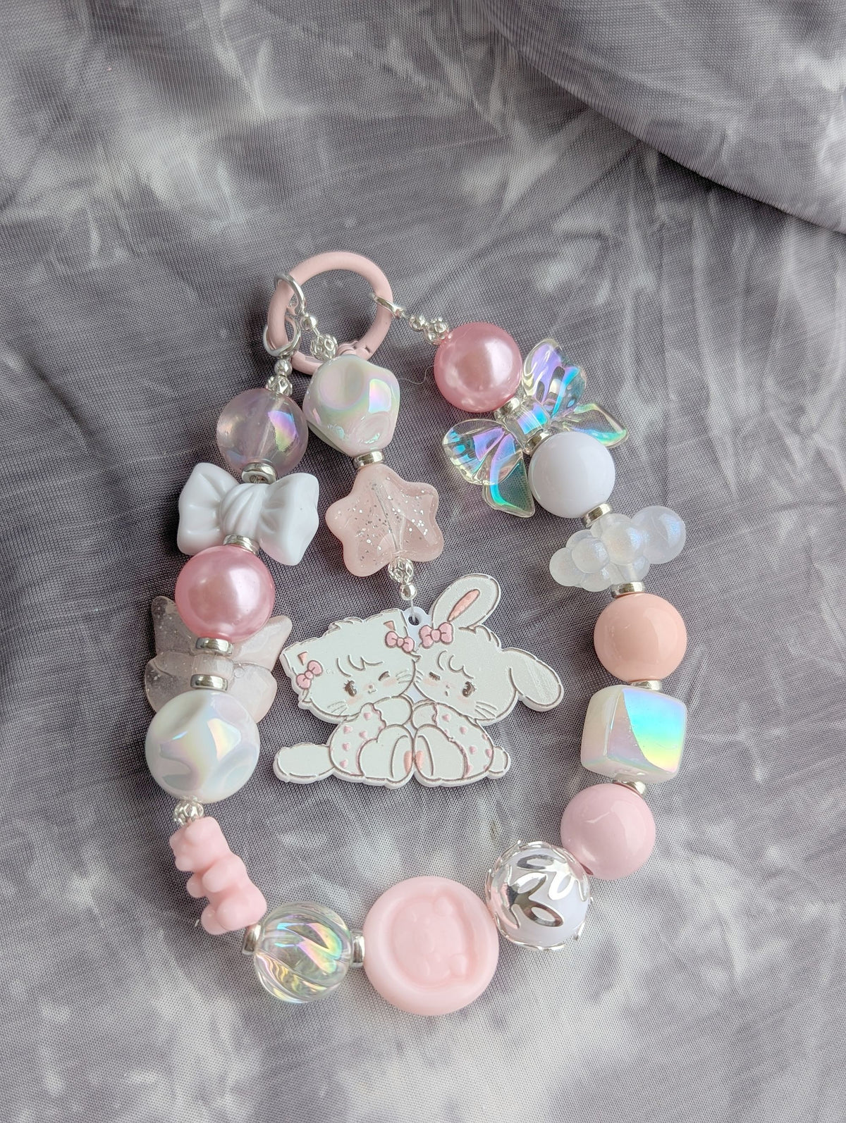Pink Bunny Pastel Beaded Bag Charm