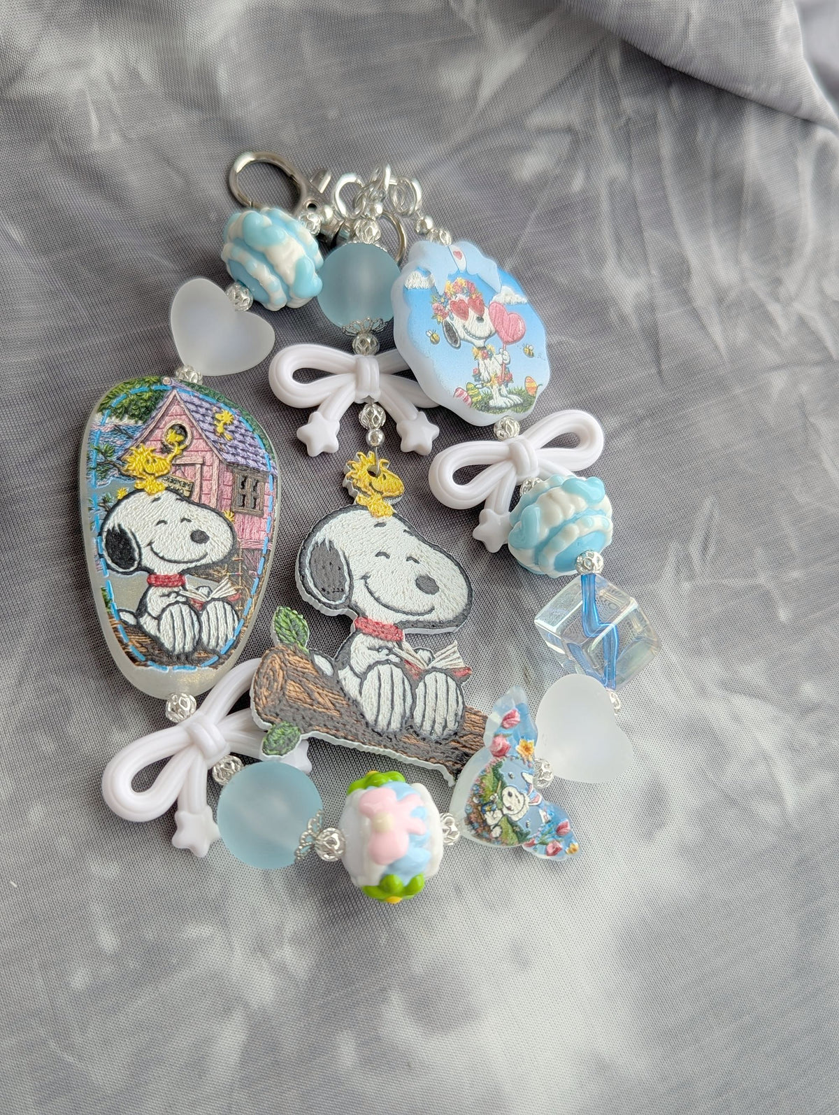 Snoopy Blue Bow Beaded Bag Charm